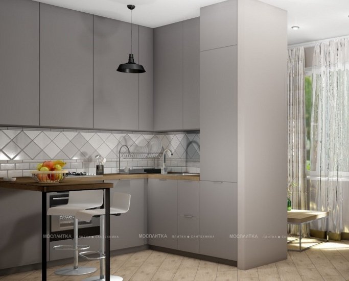 Дизайн Кухня-гостиная в стиле Минимализм в белом цвете №12534 - 5 изображение