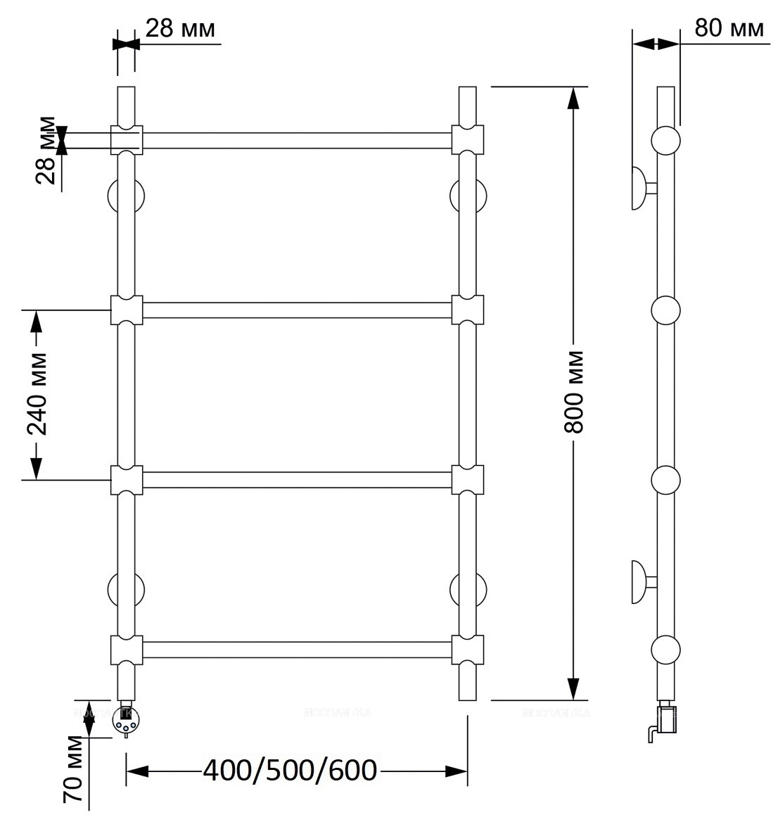 Полотенцесушитель электрический Secado Флоренция 2 80х50 см 4603777478612 L, бронза - изображение 2