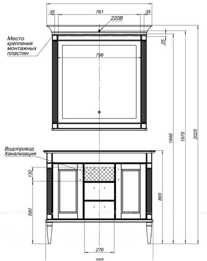 Комплект мебели для ванной Aquanet Селена 105 белый/серебро 3 ящика, 2 двери - изображение 9