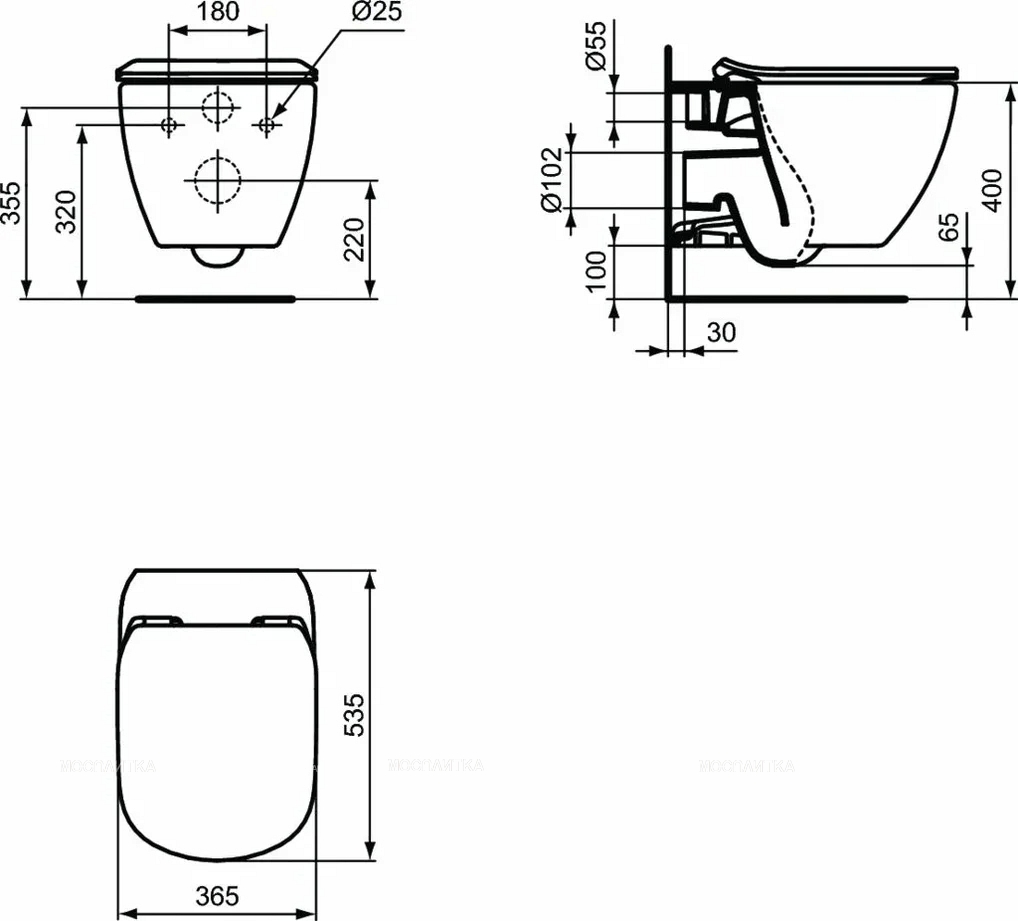 Комплект Ideal Standard Prosys Oleas™ Tesi унитаз + крышка-сиденье + инсталляция и пневматическая панель смыва P3868V1 - изображение 6