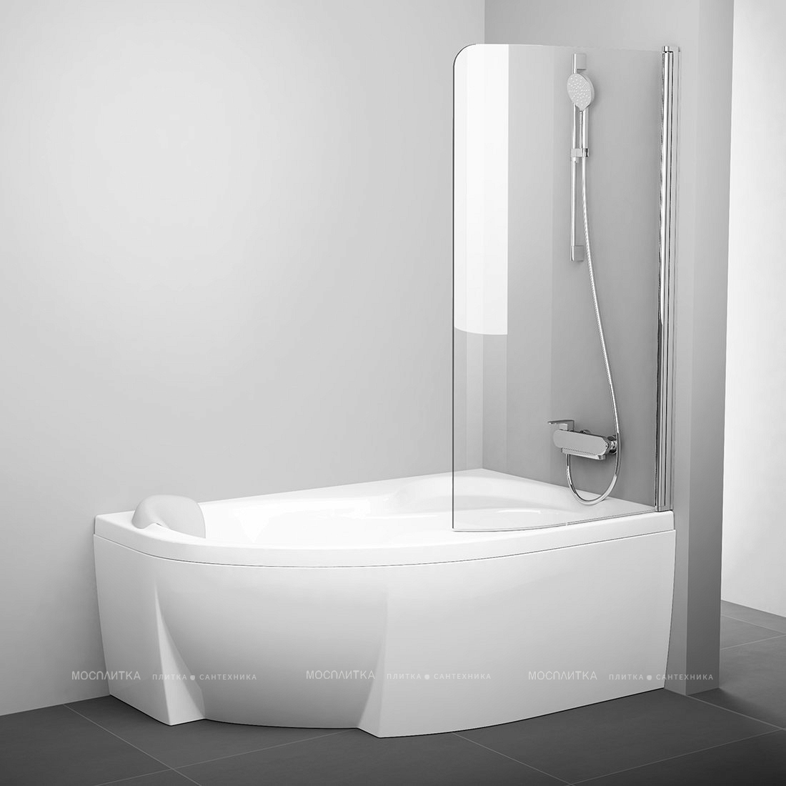 Шторка на ванну Ravak CVSK1 ROSA 140/150 R блестящая+ транспарент, серый - изображение 2