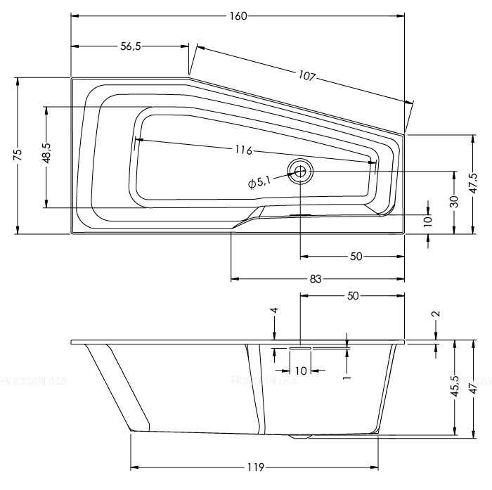 Акриловая ванна Riho Rething Space 160x75 L BD82C0500000000 - изображение 3
