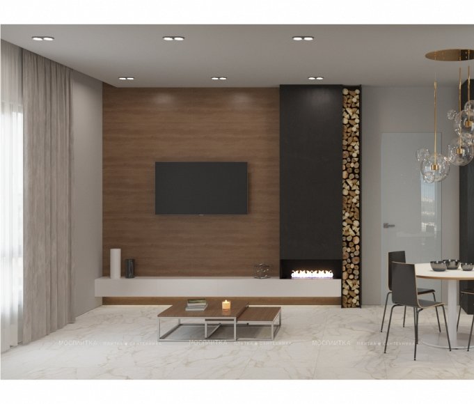 Дизайн Кухня-гостиная в стиле Современный в коричневом цвете №12975 - 5 изображение