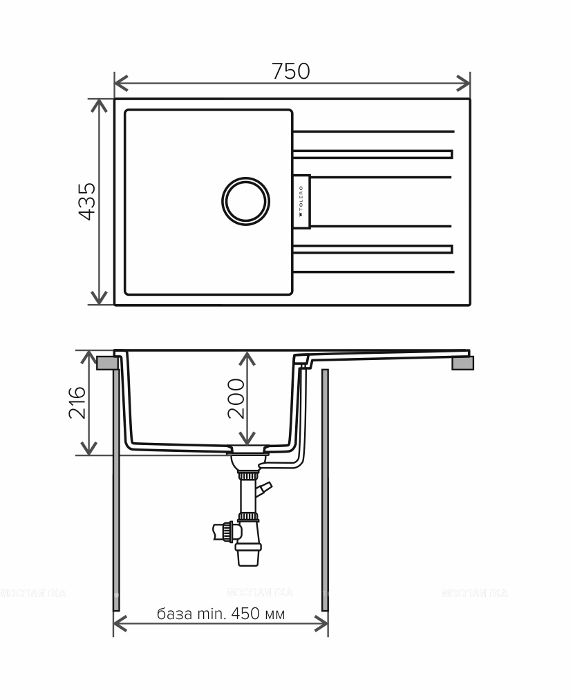 Мойка кухонная Tolero Loft TL-750 473721 серый - изображение 2