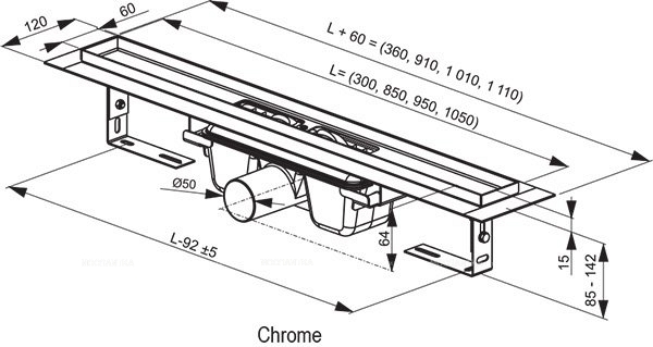 Душевой канал OZ Ravak Chrome 850 - нержавеющая сталь X01427, хром - 2 изображение