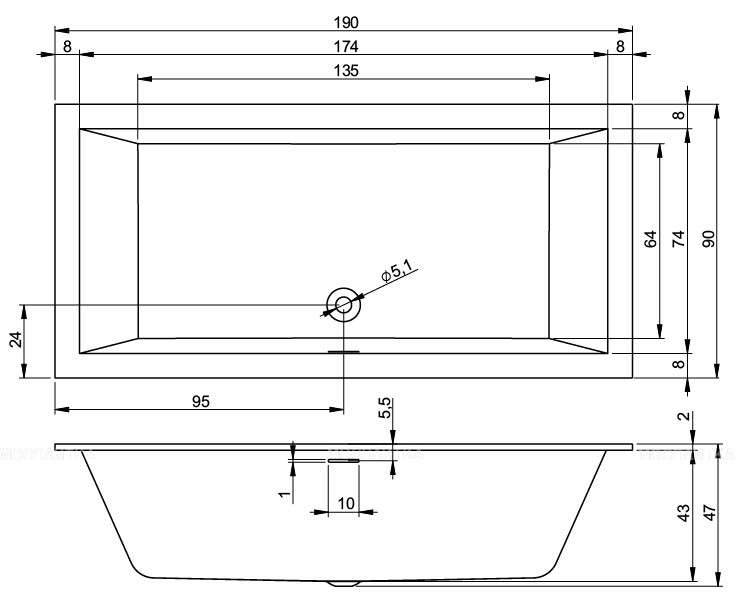 Акриловая ванна Riho Rething Cubic 190x90 BR1100500000000 - изображение 3