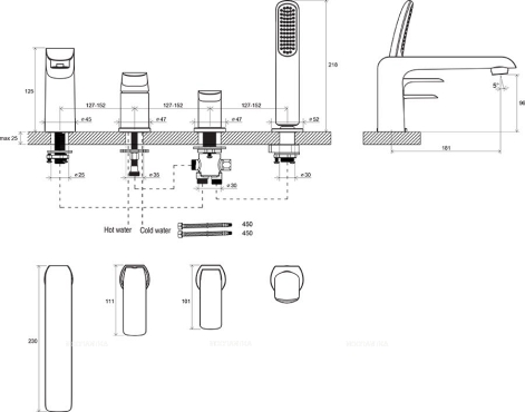 Смеситель Ravak Flat FL врезной каскадный для ванн X070120, хром - 2 изображение