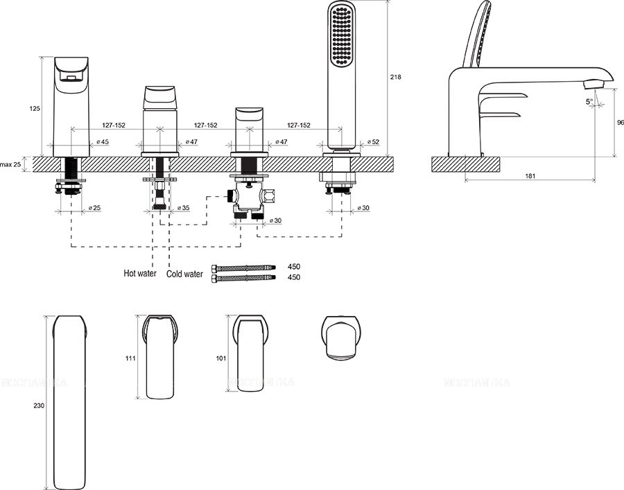 Смеситель Ravak Flat FL врезной каскадный для ванн X070120, хром - изображение 2