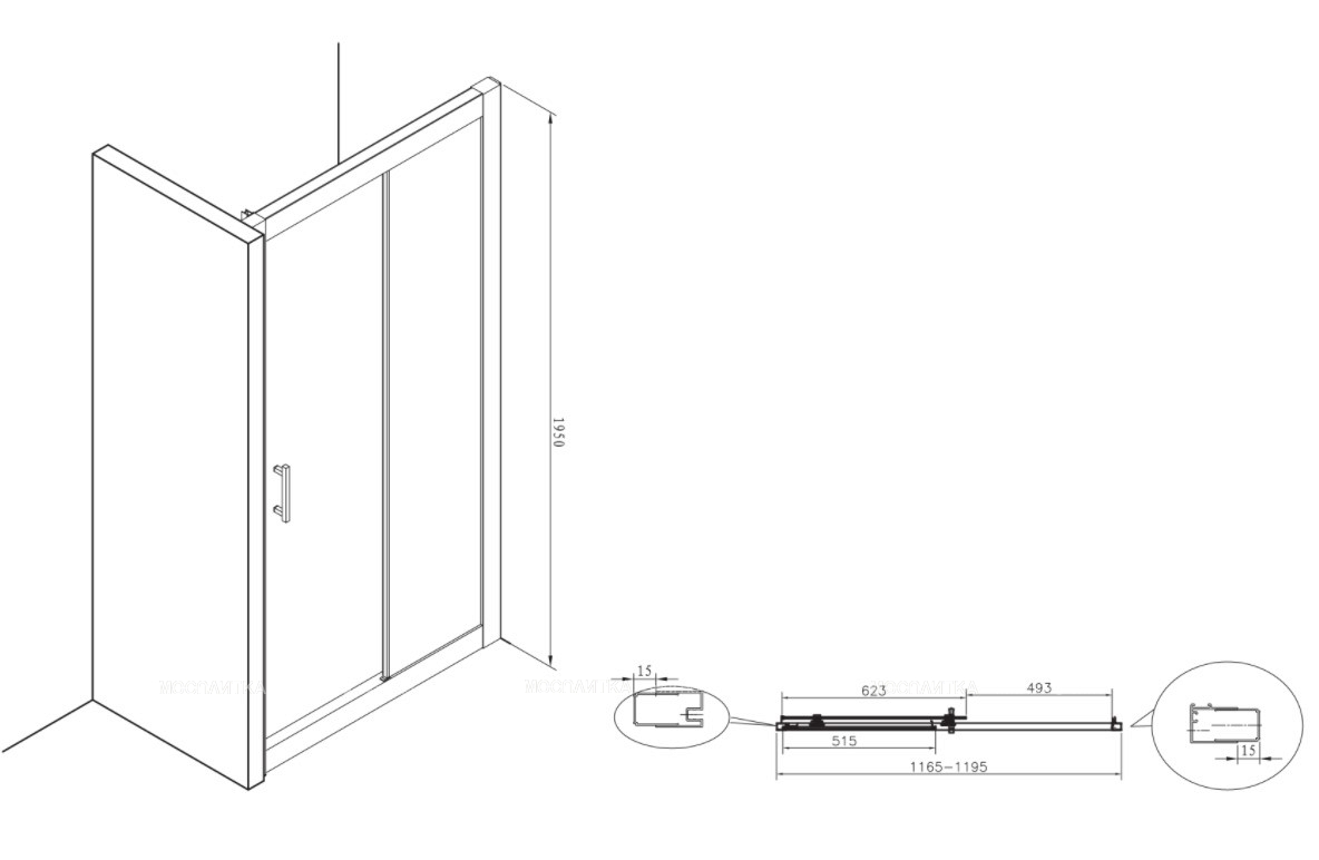 Душевая дверь Roca Town-N L2-E 120х195 см раздвижная MP2812012M, прозрачное стекло, хром - изображение 9
