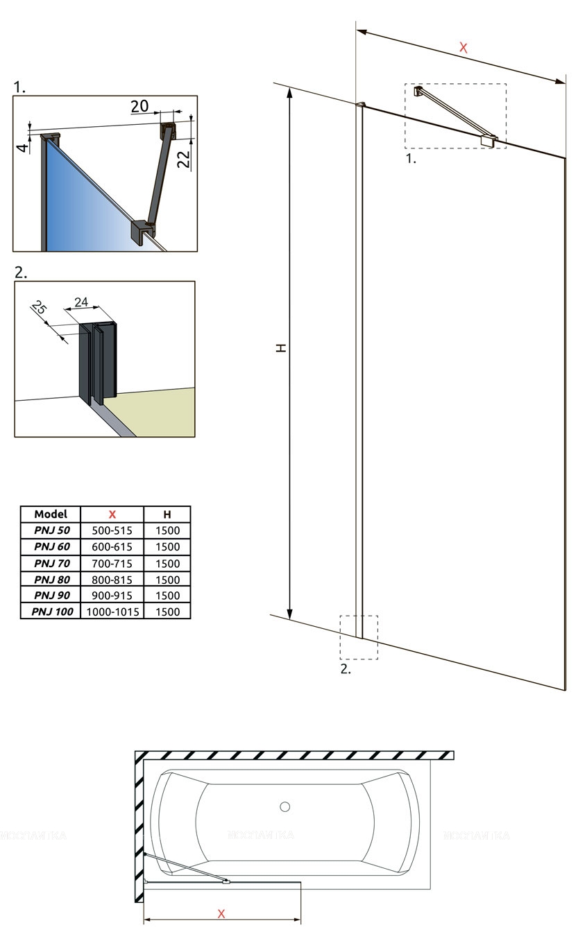 Шторка для ванны Radaway Idea Black PNJ II Frame 60 см 10001060-54-56 стекло прозрачное, профиль черный - изображение 4