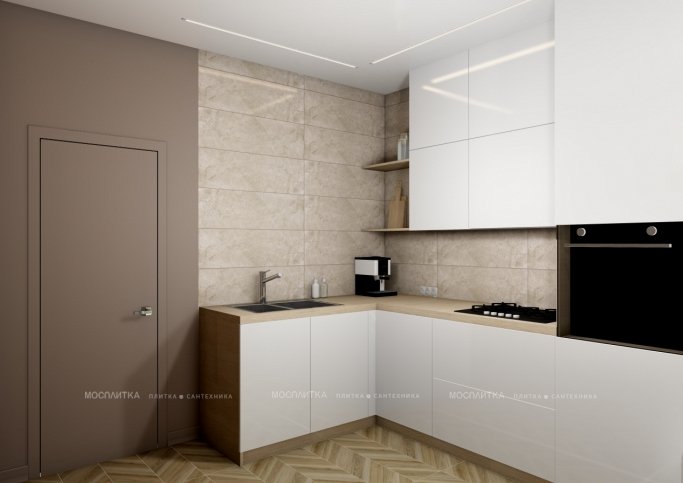 Дизайн Кухня в стиле Минимализм в бежевом цвете №12810 - 3 изображение