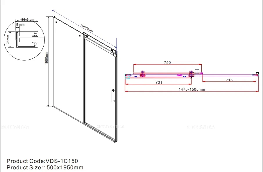 Душевая дверь Vincea Como 150 см хром, стекло прозрачное, VDS-1C150CL - изображение 6