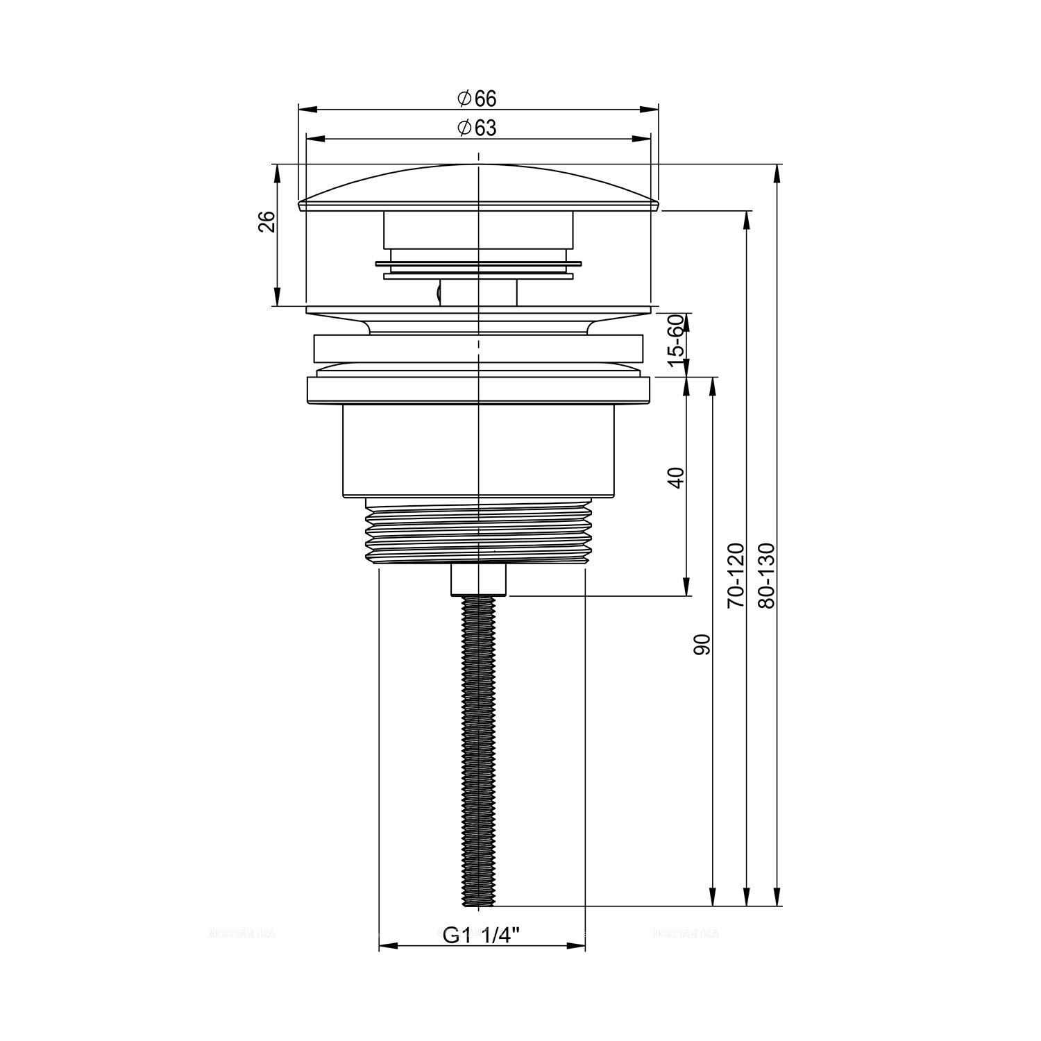 Донный клапан для раковины Wellsee Drainage System 182139000, хром, универсальный - изображение 6