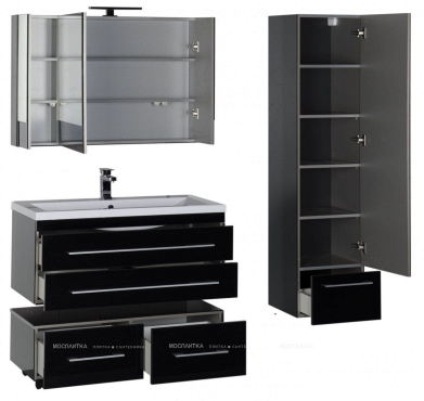 Комплект мебели для ванной Aquanet Верона 100 черный подвесной 2 ящика - 4 изображение