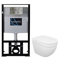 Комплект подвесной безободковый унитаз Azario Fora AZ-8010-1000+AZ-0017 E-R с микролифтом + система инсталляции без кнопки смыва1