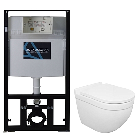 Комплект подвесной безободковый унитаз Azario Fora AZ-8010-1000 + AZ-0017 E-R с микролифтом  +  система инсталляции без кнопки смыва