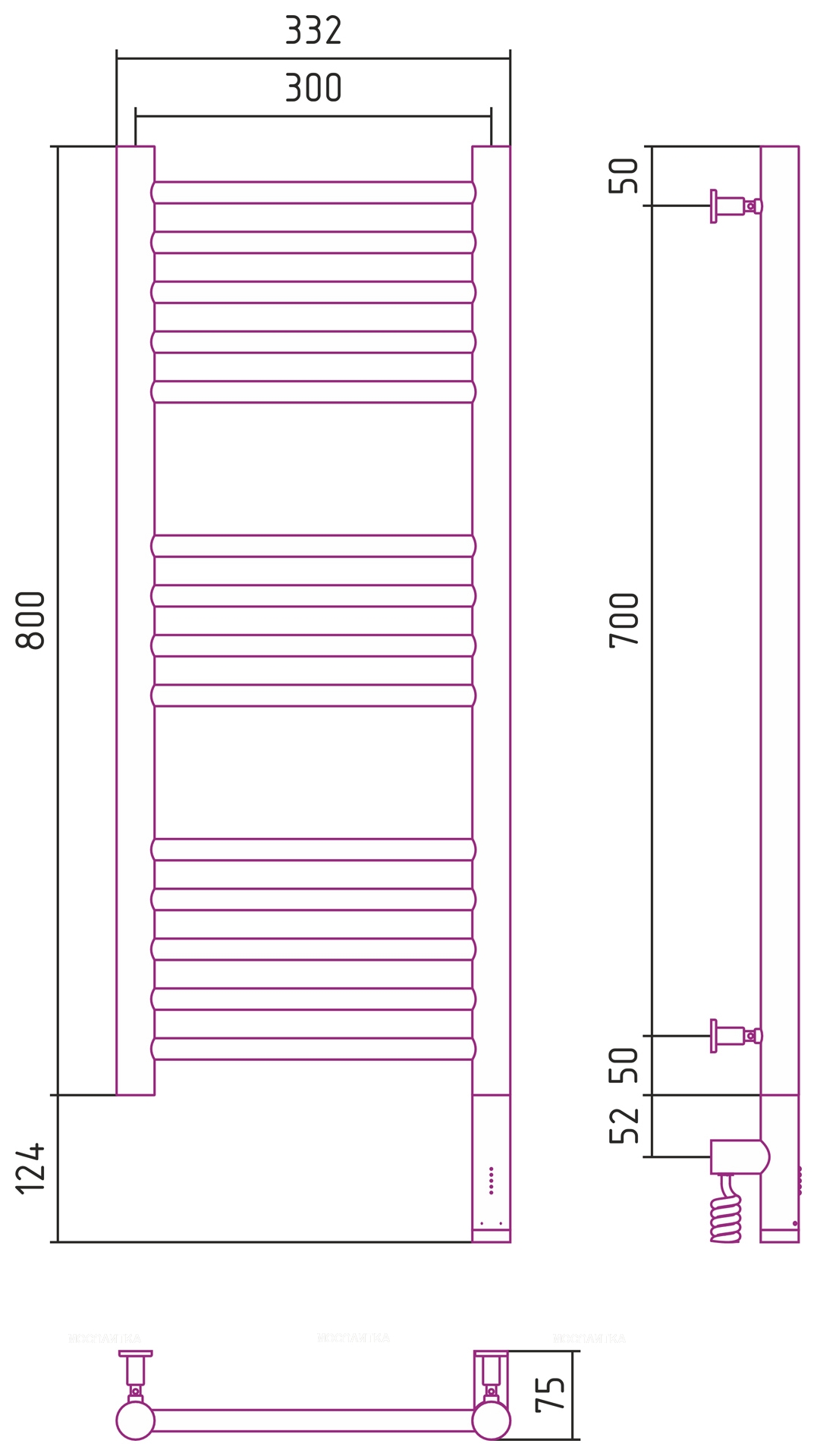 Полотенцесушитель электрический Сунержа Богема 3.0 80х30 см 00-5805-8030 без покрытия - изображение 4