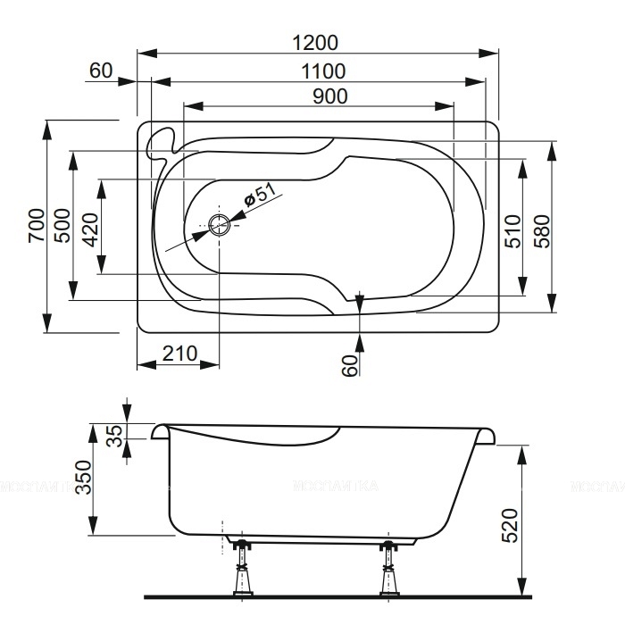 Акриловая ванна Vagnerplast NIKE 120x70 - изображение 10