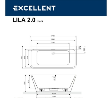 Акриловая ванна Excellent Lila 2.0 170x75 WAEX.LIL2.170.WHP - 7 изображение