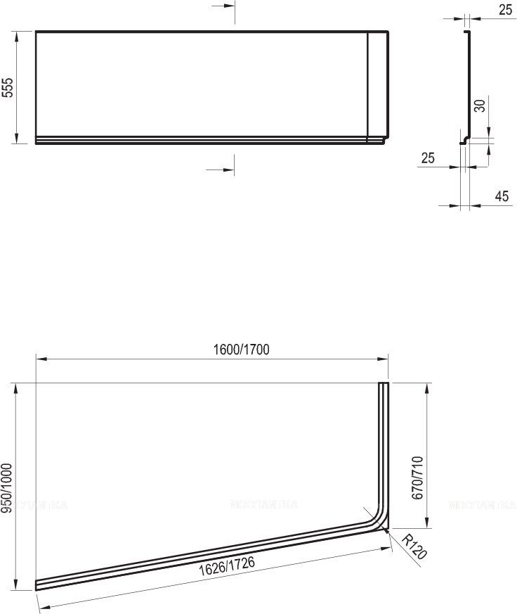 Фронтальный экран Ravak А для ванны 10° 160 L, белый - изображение 3