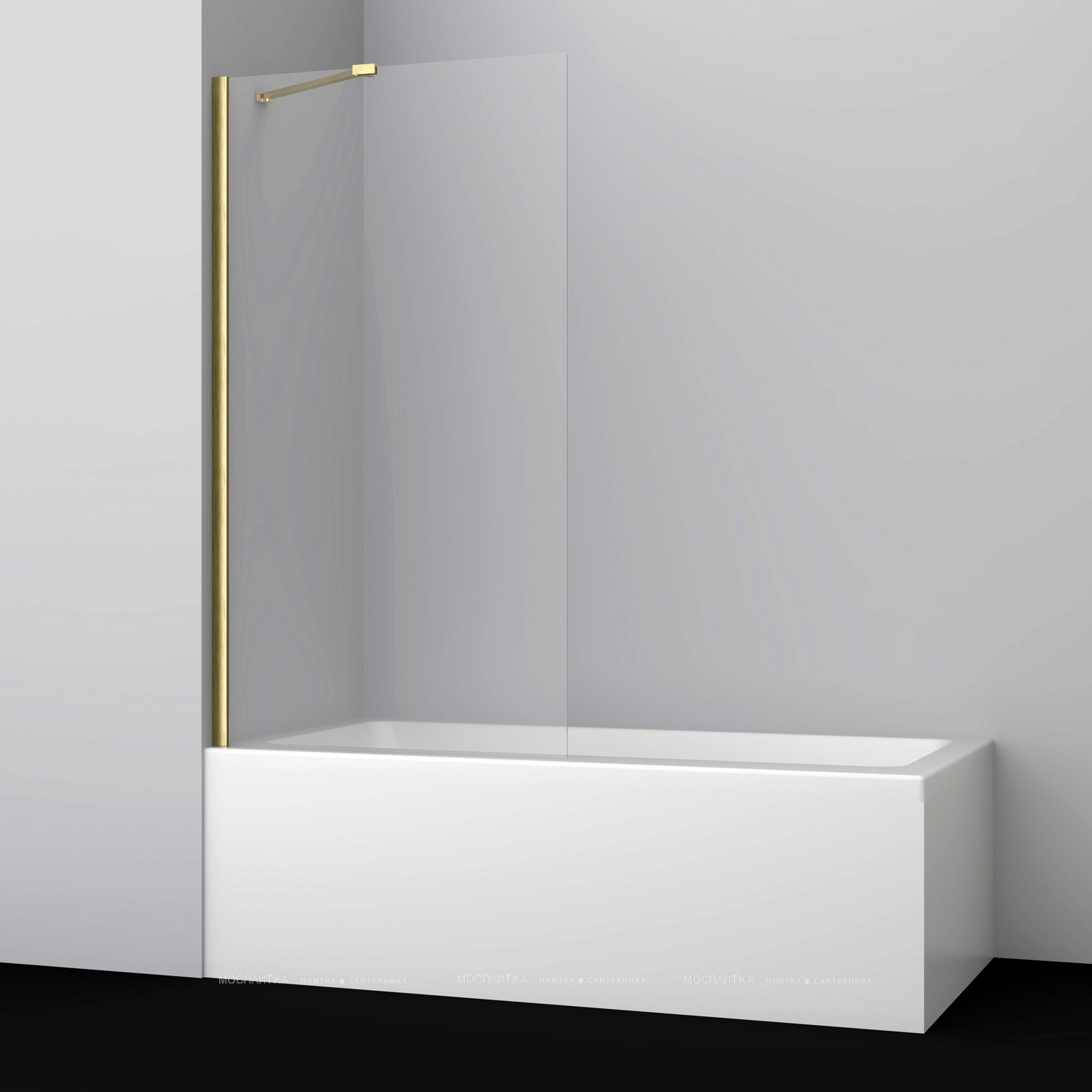 Шторка для ванны Wasserkraft Aisch 80х140 см 55P01-80 Fixed профиль золото, стекло прозрачное - изображение 2