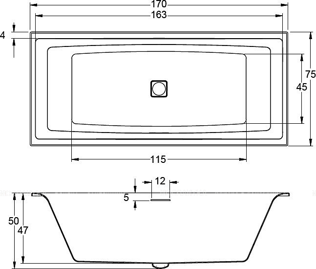 Акриловая ванна Riho Still Square 170x75 см R Led - изображение 3