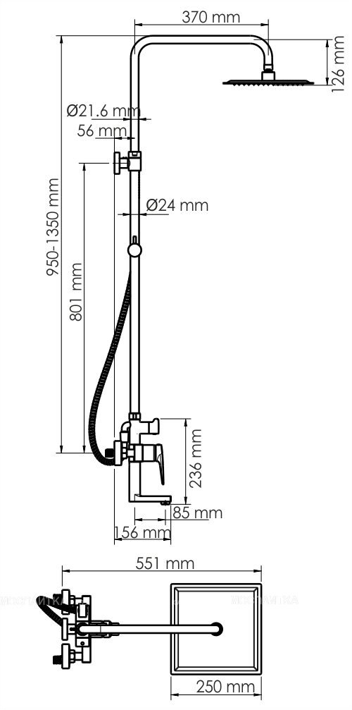 Душевая стойка Wasserkraft Glan со смесителем A16701 - изображение 3