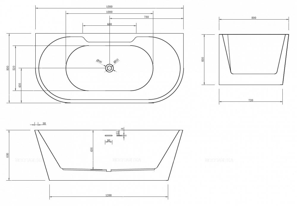 Акриловая ванна Abber 150х80 см AB9296-1.5, белый - изображение 4