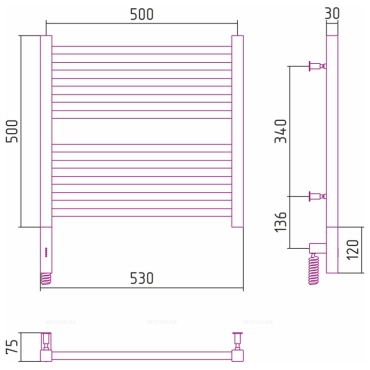 Полотенцесушитель электрический Сунержа Модус 3.0 50х50 см 00-5700-5050 без покрытия - 3 изображение
