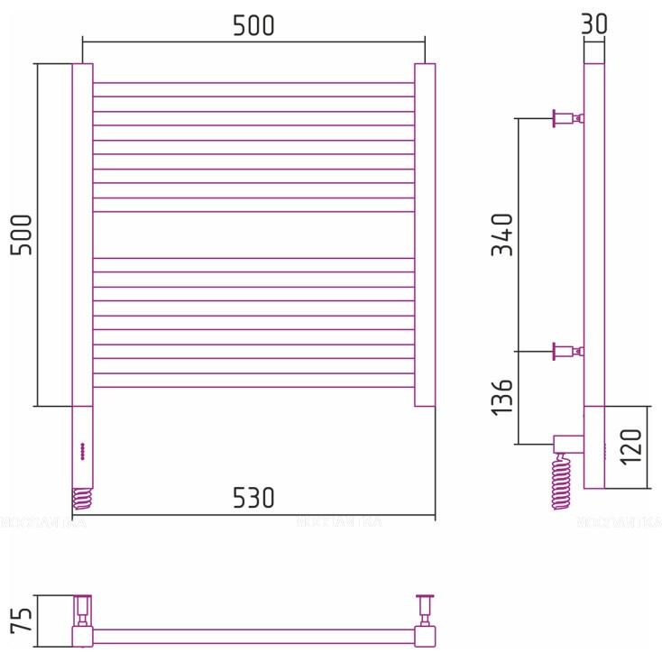 Полотенцесушитель электрический Сунержа Модус 3.0 50х50 см 00-5700-5050 без покрытия - изображение 3