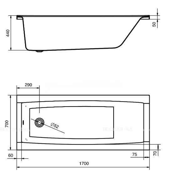 Акриловая ванна Santek Санторини 170х70 см - изображение 3