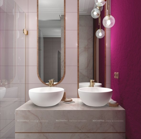 Дизайн Совмещённый санузел в стиле Неоклассика в розовым цвете №12913 - 6 изображение