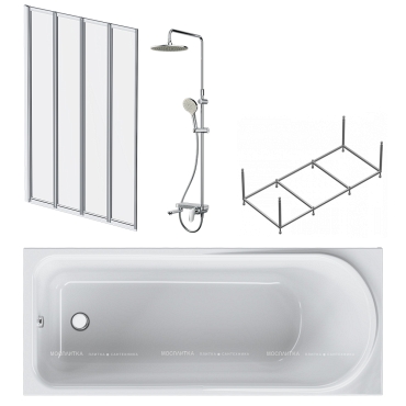 Набор Am.Pm Like: Ванна 170x70 см с каркасом и шторкой, душевой системой, W80ASET-170AC - 3 изображение