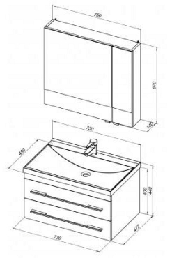 Комплект мебели для ванной Aquanet Нота New 75 венге камерино - 6 изображение