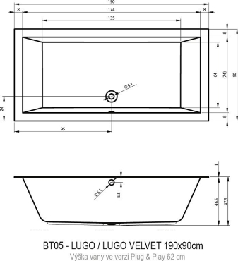 Акриловая ванна Riho Lugo 190x90 см L Plug&Play - 3 изображение