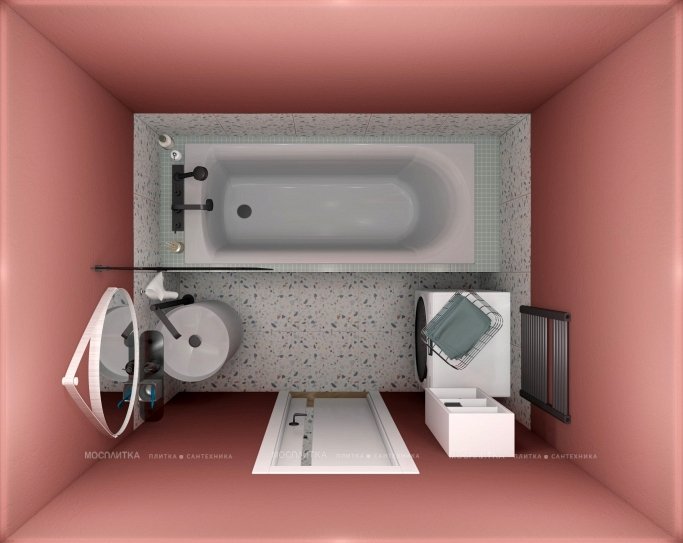 Дизайн Ванная в стиле Современный в розовым цвете №12348 - 2 изображение