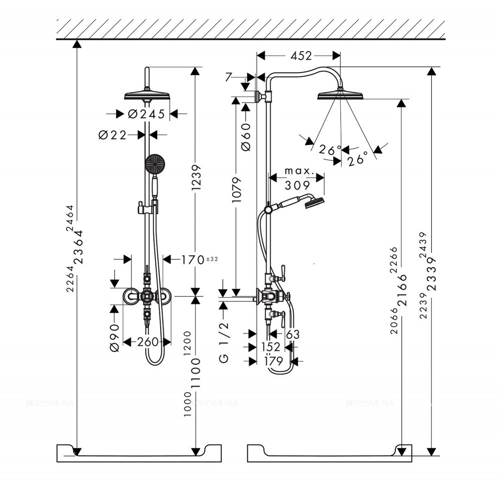 Душевая стойка AXOR Montreux Showerpipe 16572820 с термостатом, шлифованный никель - изображение 4