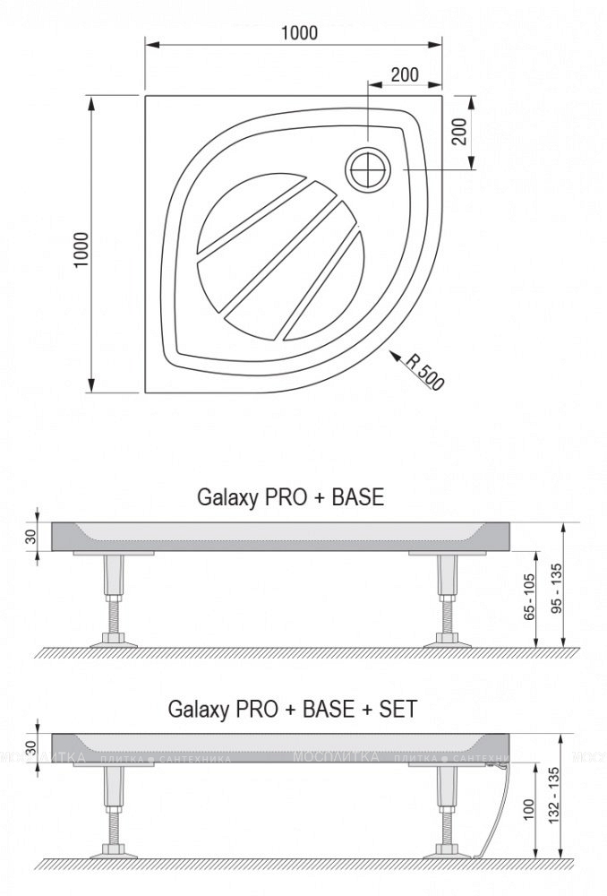 Душевой поддон Ravak Galaxy Elipso Pro-100 100x100x3см R500, белый - изображение 2