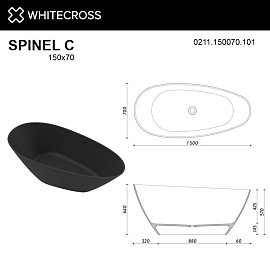 Ванна из искусственного камня 150х70 см Whitecross Spinel C 0211.150070.101 глянцевая черная