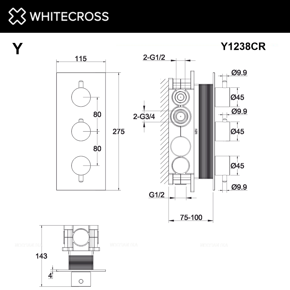 Термостат для душа Whitecross Y chrome Y1238CR хром глянец, на 3 потребителя - изображение 3