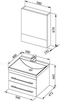 Комплект мебели для ванной Aquanet Нота 58 белый зеркало камерино - изображение 7