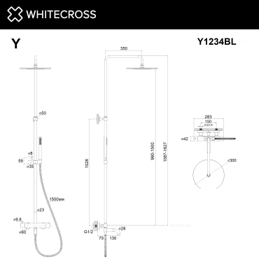 Душевая стойка Whitecross Y black Y1234BL 1 режим, матовый черный - 3 изображение
