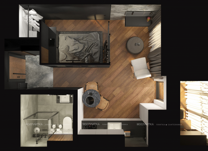 Дизайн Кухня-гостиная в стиле Минимализм в белом цвете №13048 - 3 изображение