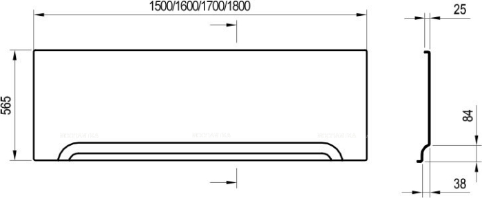 Фронтальный экран Ravak A U 180 см, белый - 3 изображение