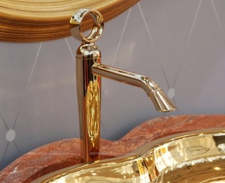 Смеситель для раковины Webert Opera OA830402010 высокий, с донным клапаном, золото - 2 изображение
