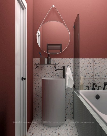 Дизайн Ванная в стиле Современный в розовым цвете №12348 - 5 изображение