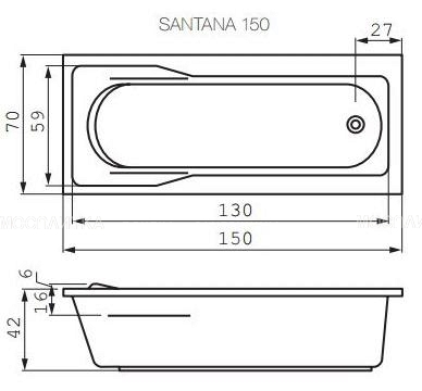 Акриловая ванна Cersanit Santana 150х70 см - изображение 6