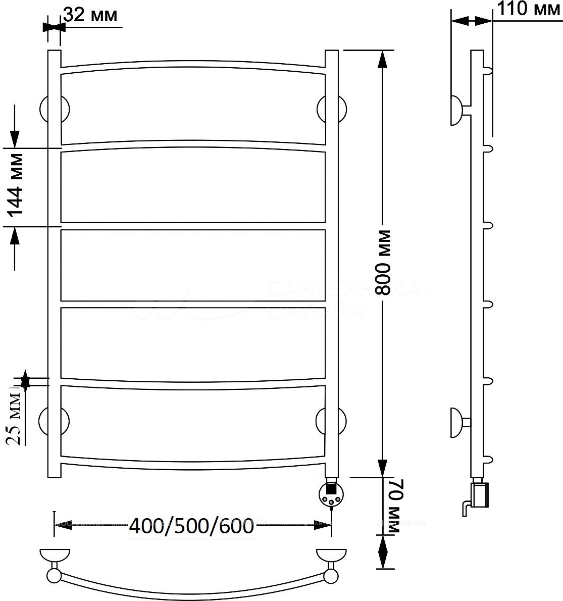 Полотенцесушитель электрический Secado Милан 1 80х60 см 4603777462611 R, бронза - изображение 2