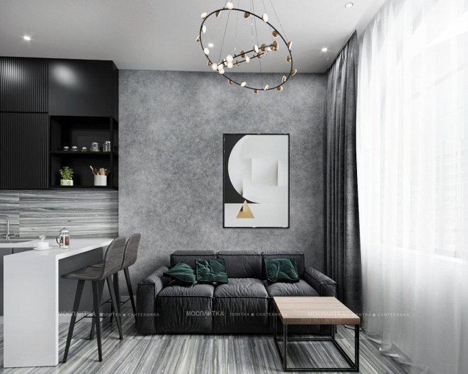 Дизайн Кухня-гостиная в стиле Современный в сером цвете №13026 - 4 изображение