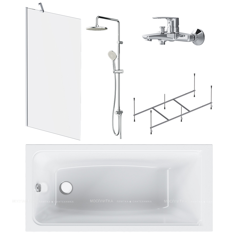 Набор Am.Pm Gem: Ванна 150x70 см с каркасом и шторкой, душевая система со смесителем для ванны и душа, W90ASET-150D8 - изображение 3